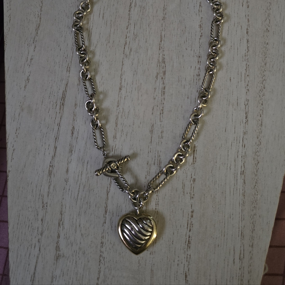 David Yurman Figaro Cable Heart 18k Yellow Gold-Sterling Silver Pendant Necklace - Picture 3 of 12